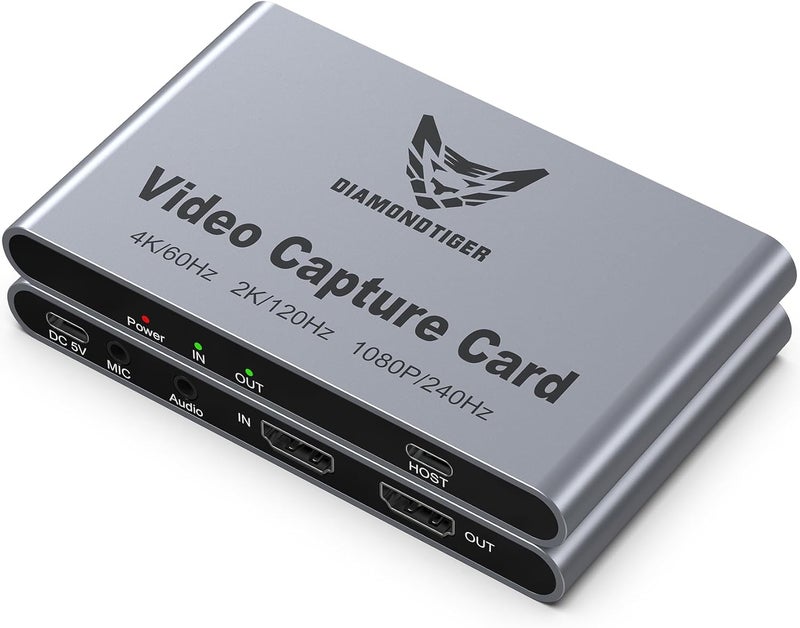 DiamondTiger HDMI Capture Card for Streaming and Recording - 4K@60HZ, 1080P@240HZ,HDR VRR Passthrough Near-Zero Latency Video Capture Card for PS5, Xbox Series X/S, Nintendo in OBS™, Twitch,YouTube - Image 1